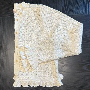 Peach Love California Ivory Cropped Knit Sweater with bell sleeves